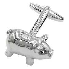 Mancuernillas Thot Ra Figura Alcancia Cerdito Plateado G-434