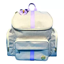 Mochila Maternidade Bolsa Bebê Costas Luxo Bege/lilas Linho