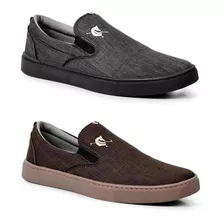 Kit 2 Pares Tênis Slip-on Masculino Básico Calce Fácil Leve