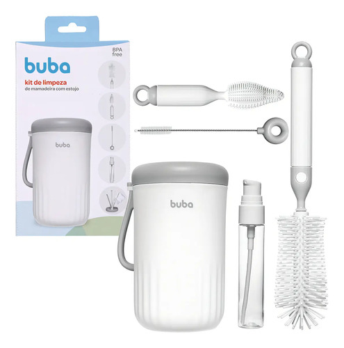 Kit Portátil Para Limpeza De Mamadeira 5 Em 1 Escova Buba Branco