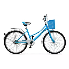 Bicicleta Paseo Femenina Expert Bikes Miami R26 Color Celeste/blanco Con Pie De Apoyo