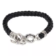 Novica Pulsera Trenzada De Cuero De Plata De Ley 925 Hecha A