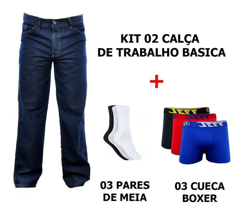 Kit 2 Calça Jeans Masculina  3 Pares De Meia E 3 Cueca Boxer