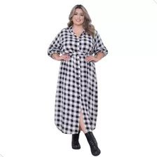 Vestido Xadrez Longo Chemise Plus Size Festa Junina São João