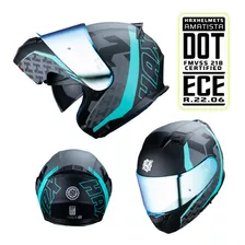 Casco Abatible Moto Hax Amatista Wind Negro/ Turquesa Color Negro Tamaño Del Casco L (59-60cm)