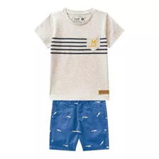 Conjunto Infantil Menino Camiseta E Bermuda Sarja Azul Mundi