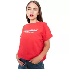 Playera Roja Estampado Texto Mujer Primavera Casual Zuo-mon