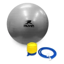 Bola De Pilates 75cm Muvin Antiestouro Suporta Até 300kg Com Bomba Ginástica Fitness Pilates Yoga Fisioterapia Flexibilidade Fortalecimento Tonificação Fácil Limpeza Cor Cinza