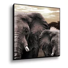 Quadro Tela Canvas Moldura Elefantes África 100x100