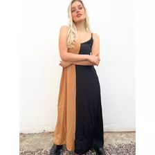 Maxi Vestido Bicolor Amplio Fibrana