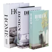 Kit 3 Livros Porta Objetos Enfeite Caixa Organizadora Sala Cor Home Branco