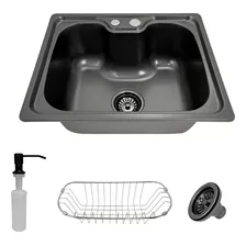 Cuba Pia Gourmet Cozinha Preta Inox 50x40 Acessórios Tubrax