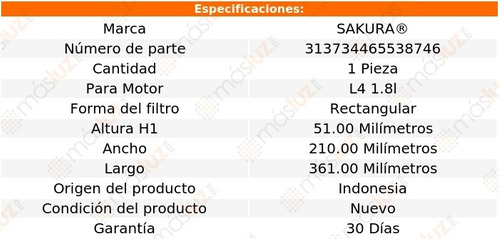 1) Filtro Para Aire Rec Fiat Palio 1.8l 4 Cil 14/16 Sakura Foto 2