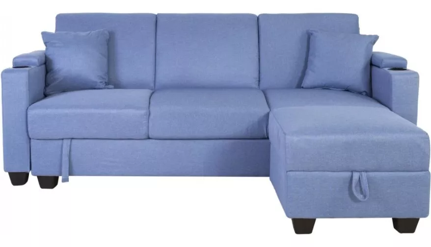 Sofá Cama Con Puff Reversibles Azul Divino