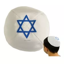 Kipá Judaico Branco C/ Símbolo Bandeira Israel Azul- Oferta