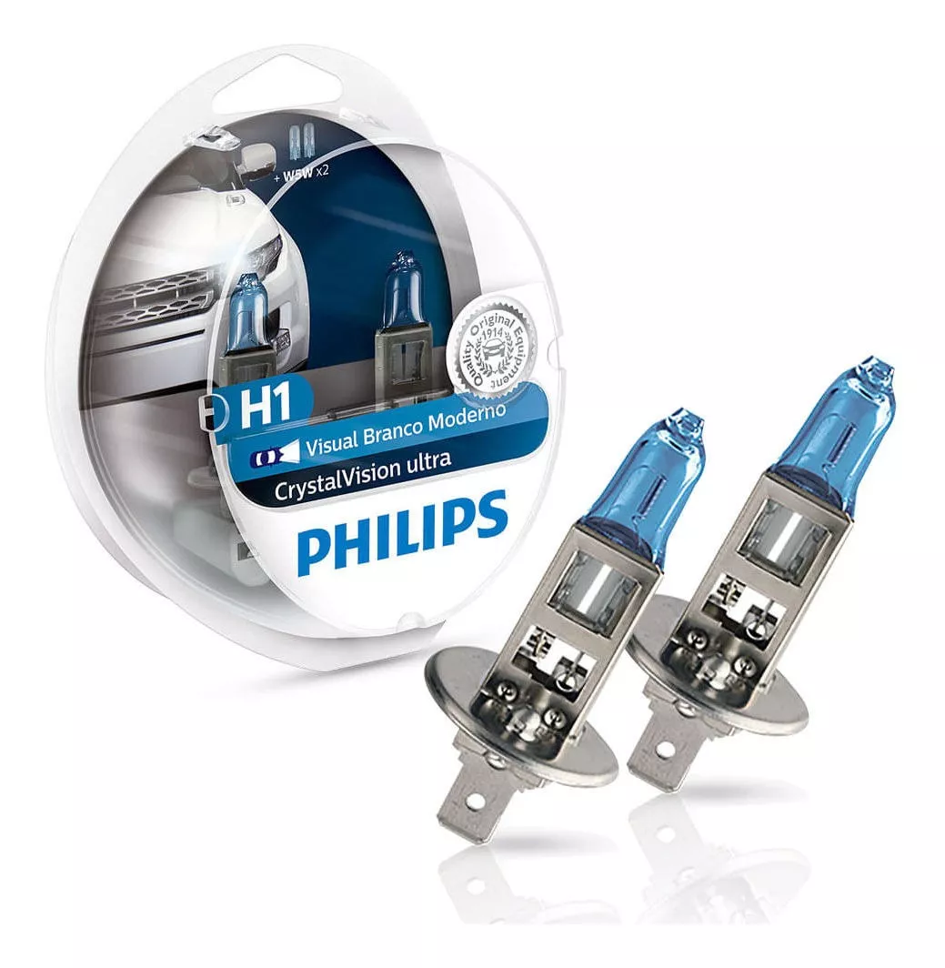 Par Lâmpada H1 Super Branca Philips Crystal Vision Ultra