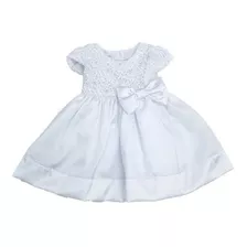 Vestido Batizado Bebe Branco Lacinho Classico Luxo 