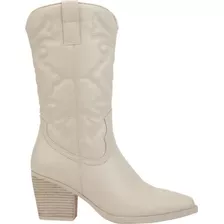 Botas Vaqueras Mujer Color Hueso De Moda Tacon 7cm