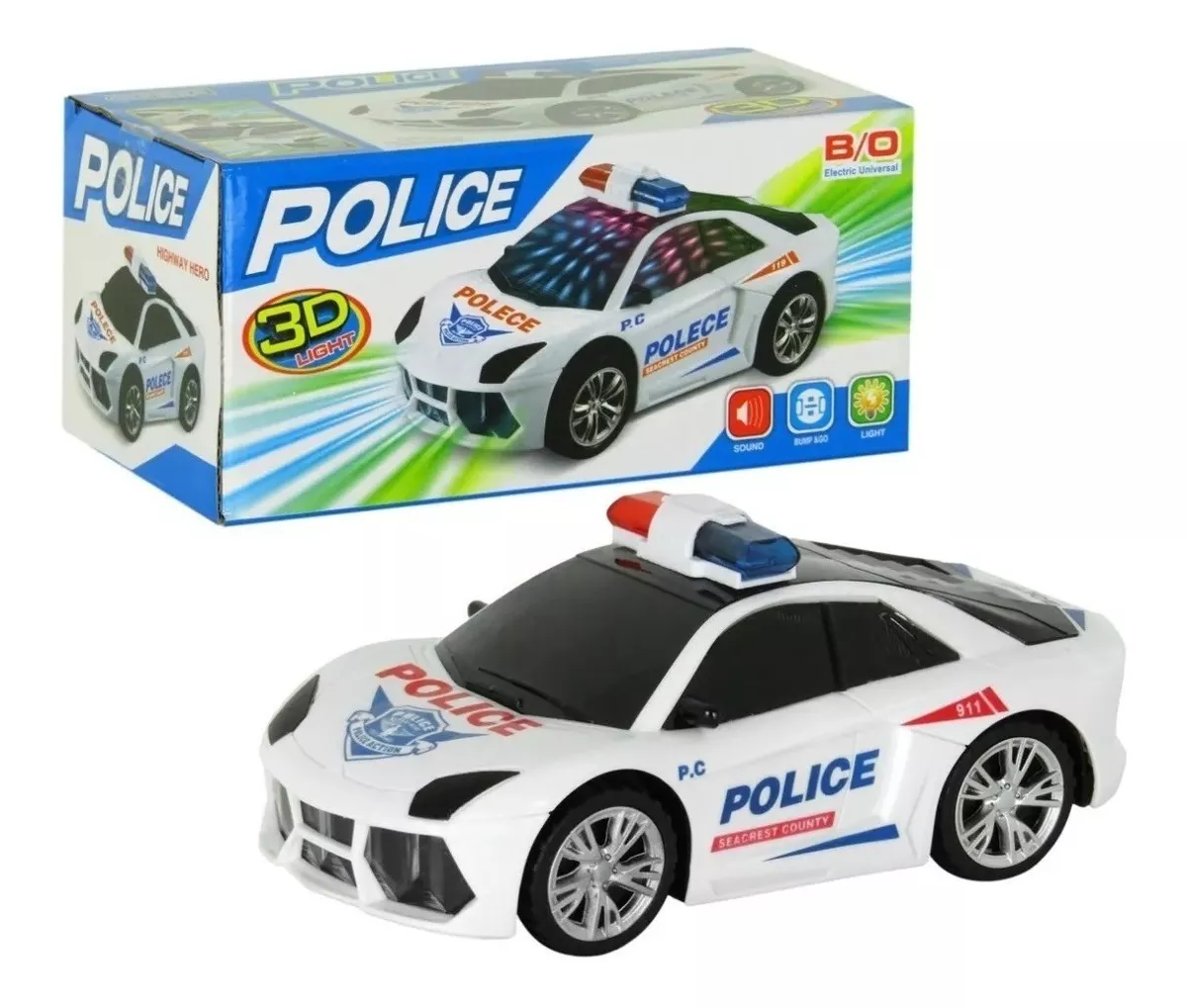 Brinquedo Menino Carrinho De Polícia Com Luzes 3d Som Luz