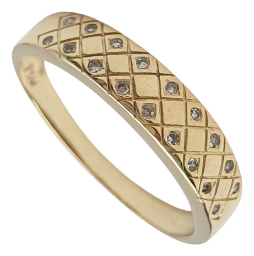 Anel Vivara Xadrez Com Diamantes De Ouro 18k 750 Amarelo 24