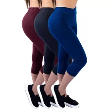 Kit 3 Calça Legging Corsário Feminina Ginástica Liso Gym Fit