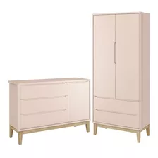 Guarda Roupa 2 Portas Cômoda Sapateira Classic Rosa Natural