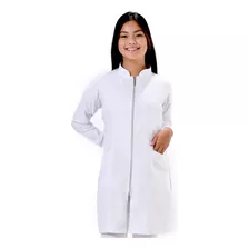 Jaleco Feminino Gabardine Gola Padre Com Zíper Manga Longa