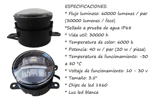 Par Faros Niebla Led 40w + Estrobo F104 Peugeot Partner 2017 Foto 4