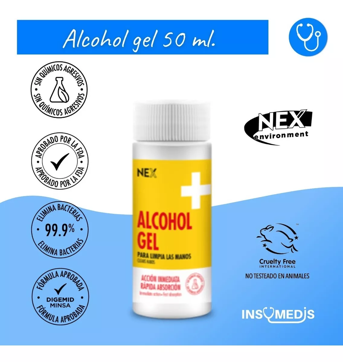 Alcohol En Gel Nex X 50 Ml Con Registro Sanitario