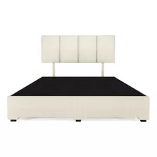 Cama Recamara Base Box Madera Tapiz Napole Queen Size Beige Urban