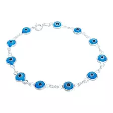 Bracelete Pulseira Prata 925 Legítima Olho Grego Azul