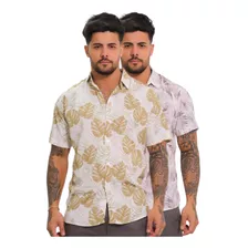 Kit 2 Peças Camisa Floral Masculina Havaiana Manga Curta Top