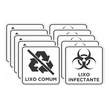 Kit 10 Adesivo Lixo Infectante + 10 Comum 15x15cm Branco