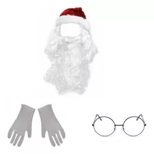 Kit Peruca E Barba + Gorro + Luva + Óculos Do Papai Noel