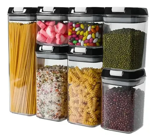 Set De 7 Contenedores Para Almacenar Alimentos Negro