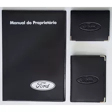 Kit Porta Manual Pvc+ P.cartão +p. Doc. Em Couro Eco. Ford