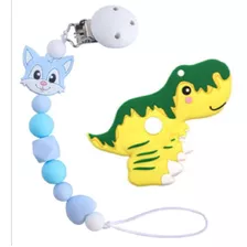 Prendedor Chupeta Bico Silicone C/ Mordedor Bebe Dinossauro