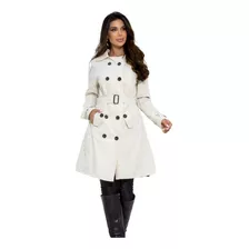 Casaco Sobretudo Feminino Detalhes Botoes Frio Inverno