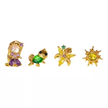 Set De 4 Aretes Princesa Rapunzel Enredados Plata Ley 925