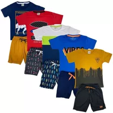 Kit 4 Peças Roupa Infantil Menino 2 Camisetas + 2 Bermudas