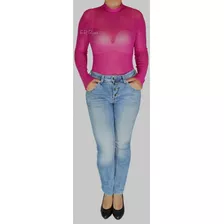 Blusa Body Transparente Malla Cuello Alto Tortuga Moda Mujer