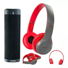 Combo Parlante Bluetooth Y Auriculares Bluetooth Rojo