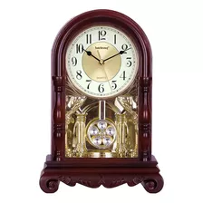 Relógio De Mesa Estilo Madeira Pendulo Dourado 53cm A30