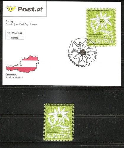 # Mcn # Áustria 2005 - Fdc + Selo Mint Em Tecido