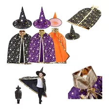 Fantasia Capa Mago Bruxa Infantil 80cm + Chapéu Halloween