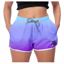 Short Feminino Praia W2 Degrade Azul Roxo Casual Academia