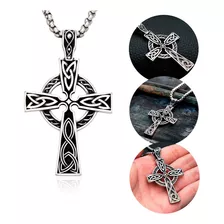 Crucifixo Celta Dupla Face Corrente Masculina Veneziana Aço