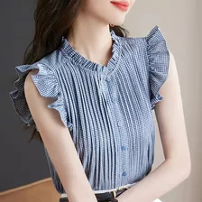 Camisa Para Mulheres Em Camisa Xadrez Blusas De Seda Ruffle