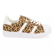 Tenis Urbano Vazza Color Blanco Estampado Cheetah Para Mujer