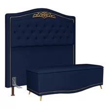 Cabeceira King 195cm Calçadeira Baú Imperial J02 Veludo Azul